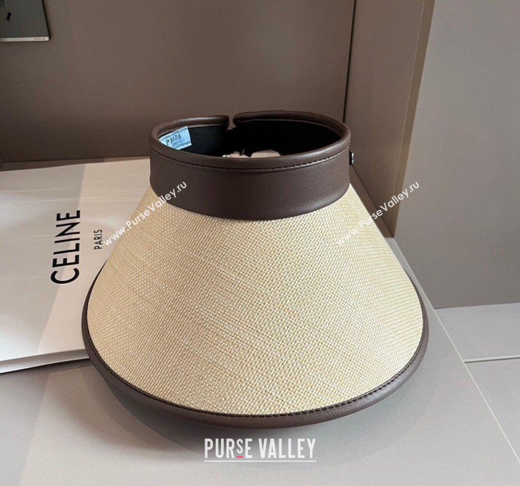 Prada Straw Visor Hat with Crystals Brown/Black 2024 0301 (XMN-240301068)