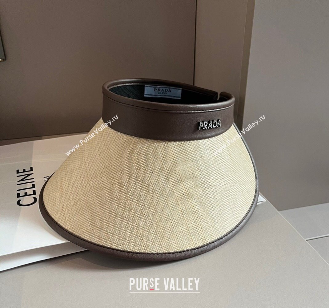 Prada Straw Visor Hat with Crystals Brown/Black 2024 0301 (XMN-240301068)