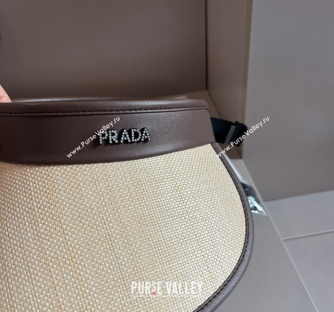 Prada Straw Visor Hat with Crystals Brown/Black 2024 0301 (XMN-240301068)