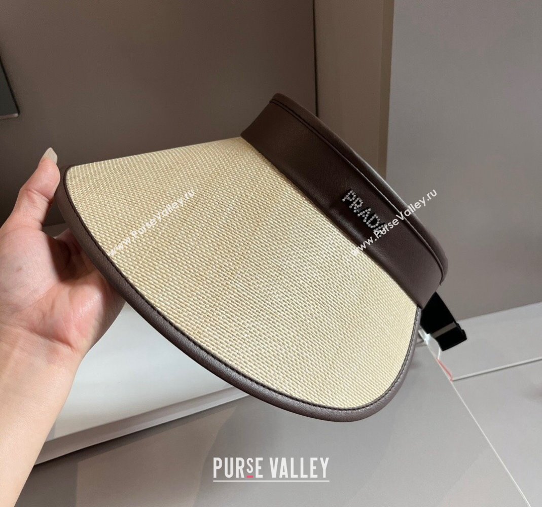 Prada Straw Visor Hat with Crystals Brown/Black 2024 0301 (XMN-240301068)