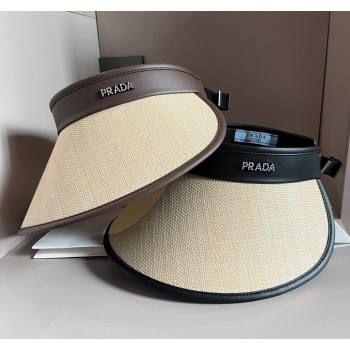 Prada Straw Visor Hat with Crystals Brown/Black 2024 0301 (XMN-240301068)