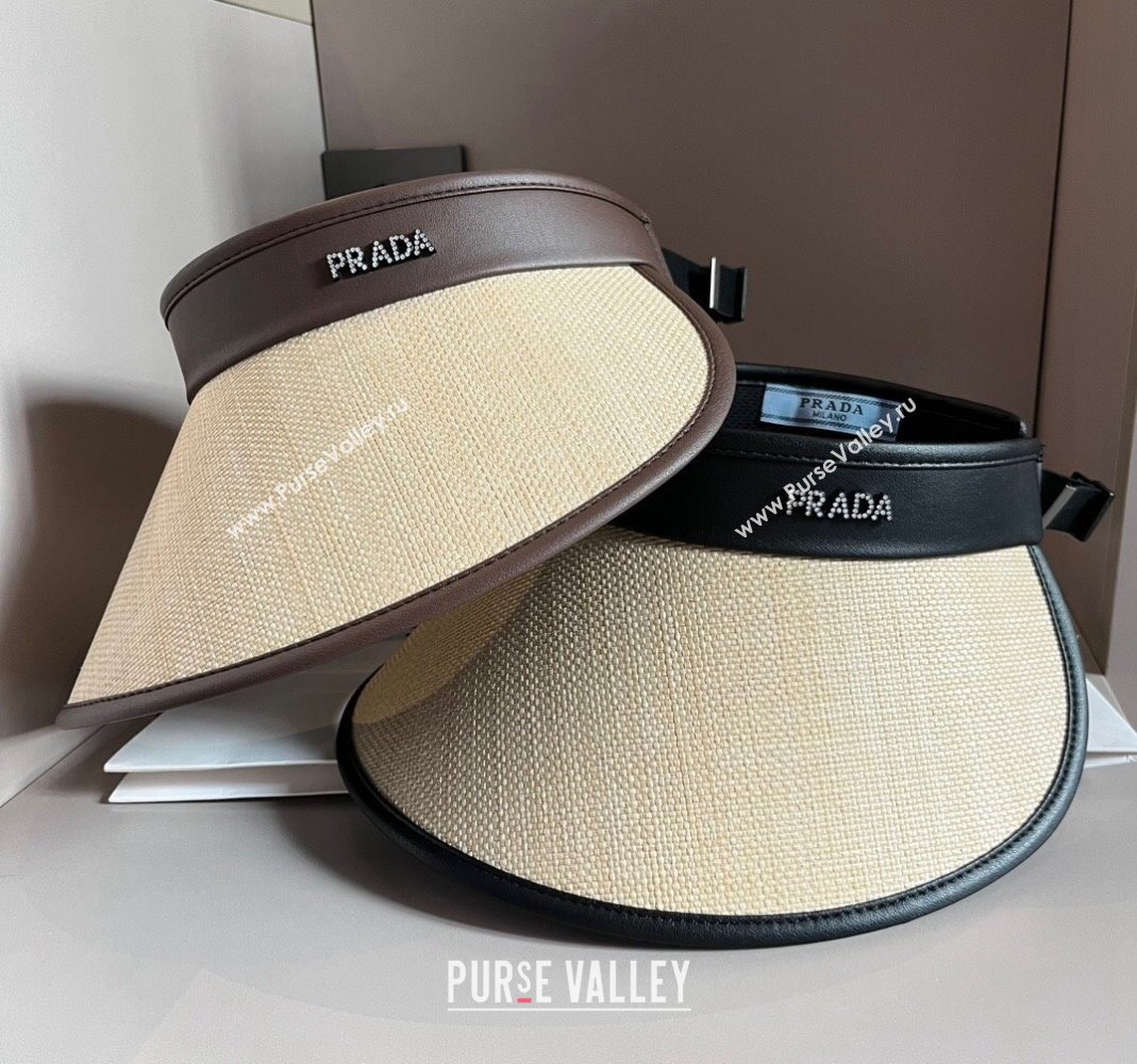 Prada Straw Visor Hat with Crystals Brown/Black 2024 0301 (XMN-240301068)