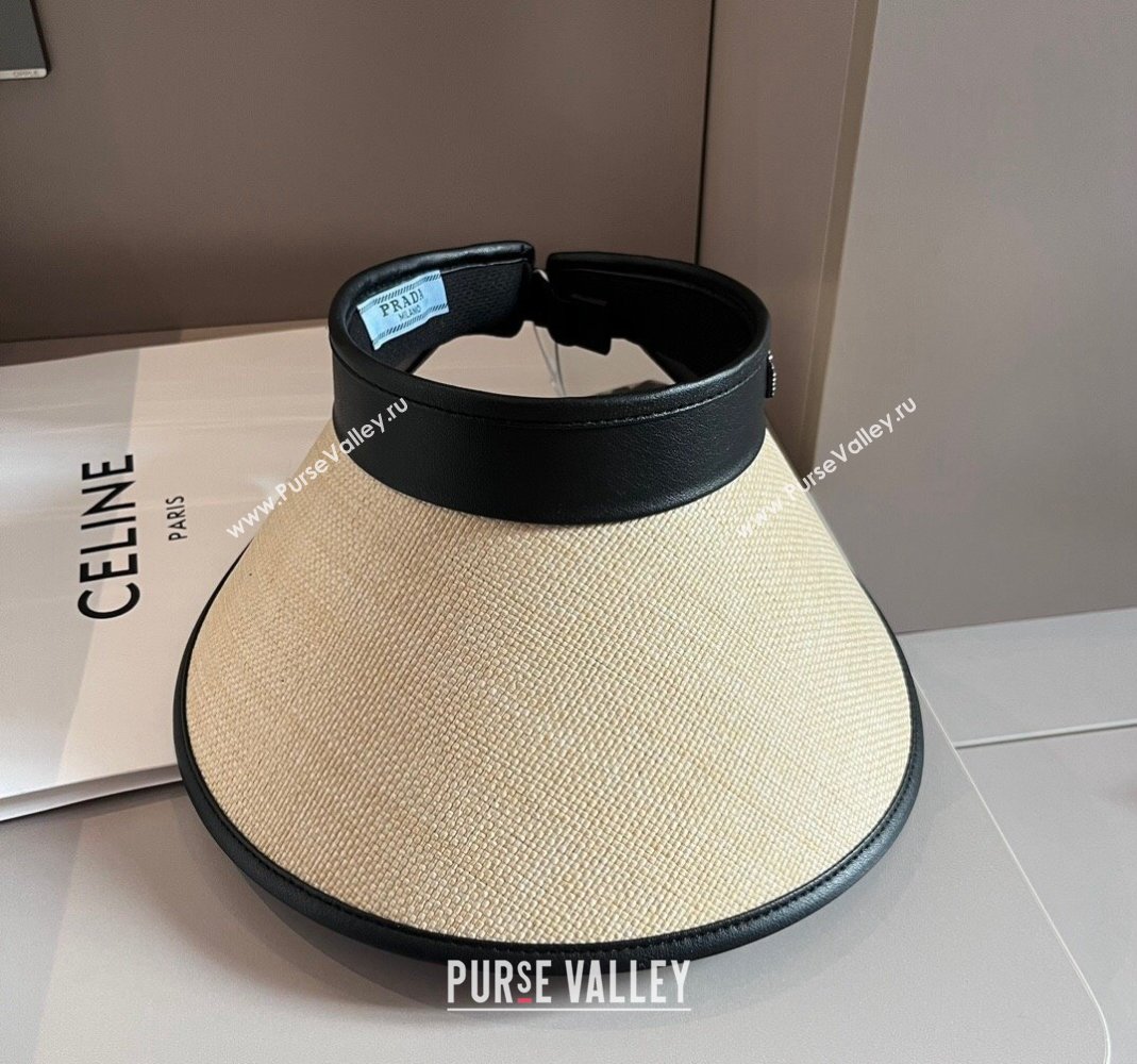 Prada Straw Visor Hat with Crystals Brown/Black 2024 0301 (XMN-240301068)
