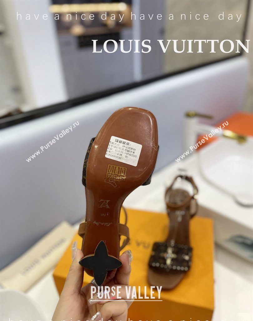 Louis Vuitton Monogram Bloom Sandals 8cm in Cutout Monogram Canvas and Leather Brown 2024 032001 (MD-240320087)