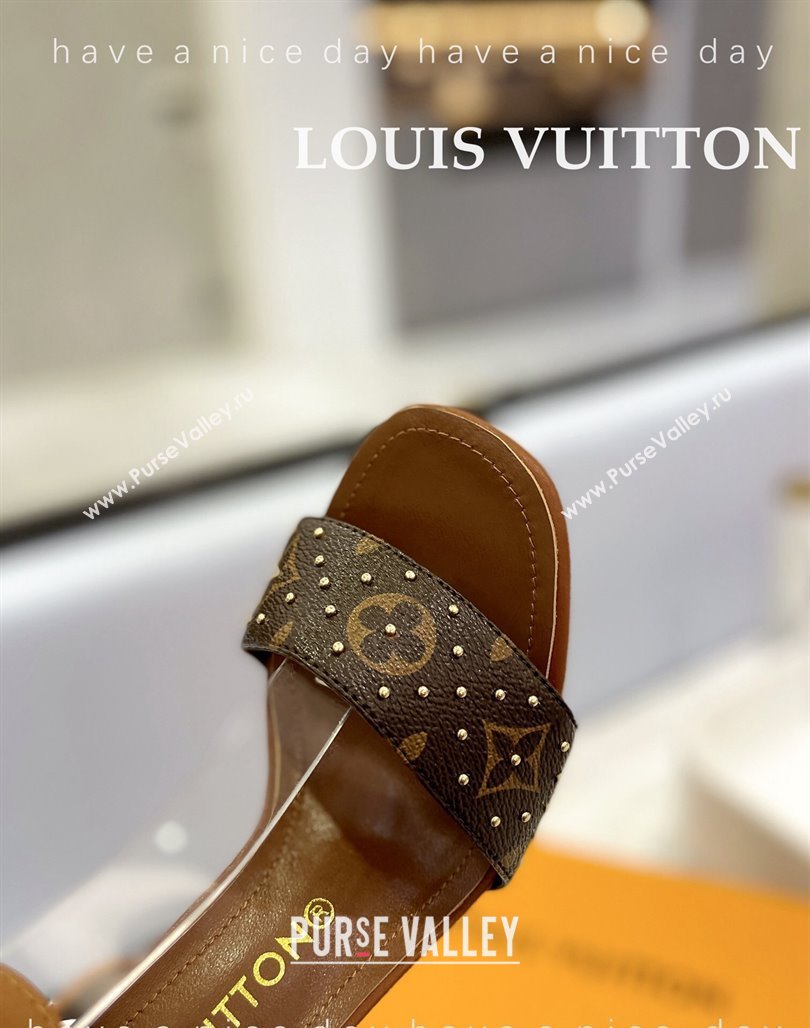 Louis Vuitton Heel Sandals 8cm in Monogram Canvas and Leather with Studs Brown 2 2024 032002 (MD-240320093)