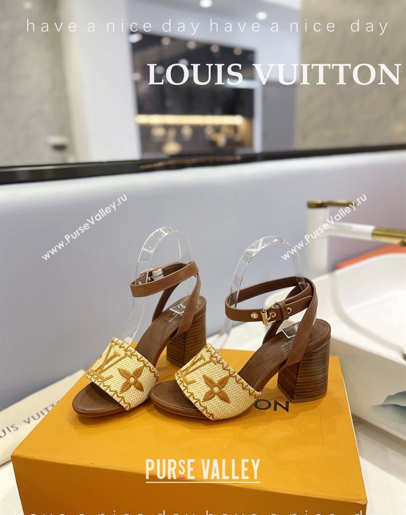 Louis Vuitton Heel Sandals 7.5cm in Monogram Raffia Straw Brown 2024 0320 (MD-240320096)