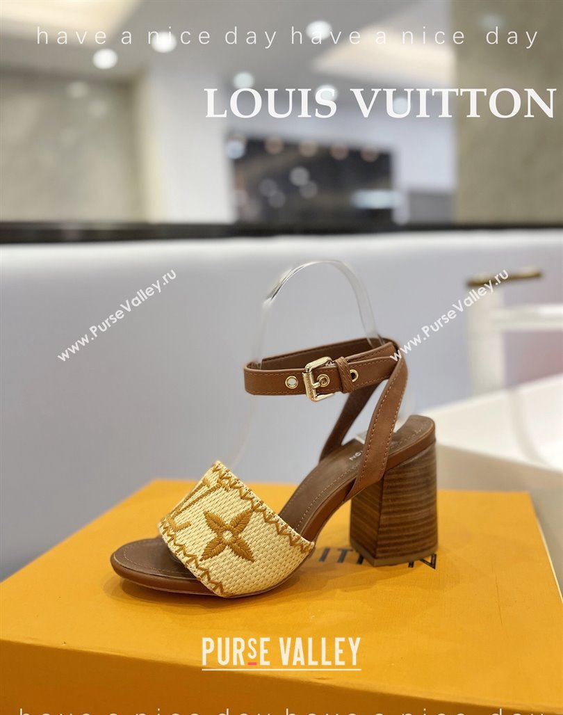 Louis Vuitton Heel Sandals 7.5cm in Monogram Raffia Straw Brown 2024 0320 (MD-240320096)