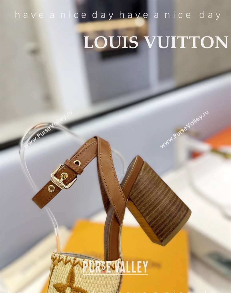 Louis Vuitton Heel Sandals 7.5cm in Monogram Raffia Straw Brown 2024 0320 (MD-240320096)