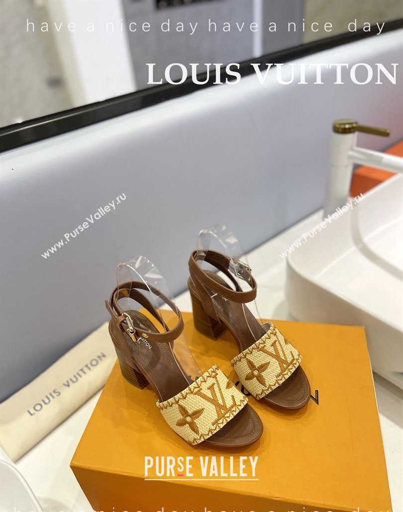 Louis Vuitton Heel Sandals 7.5cm in Monogram Raffia Straw Brown 2024 0320 (MD-240320096)