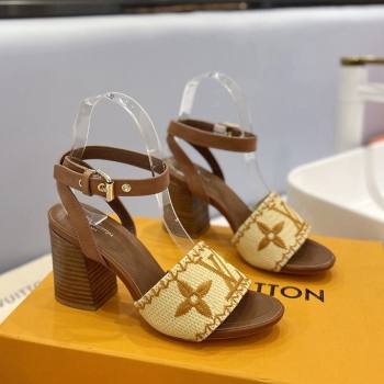 Louis Vuitton Heel Sandals 7.5cm in Monogram Raffia Straw Brown 2024 0320 (MD-240320096)