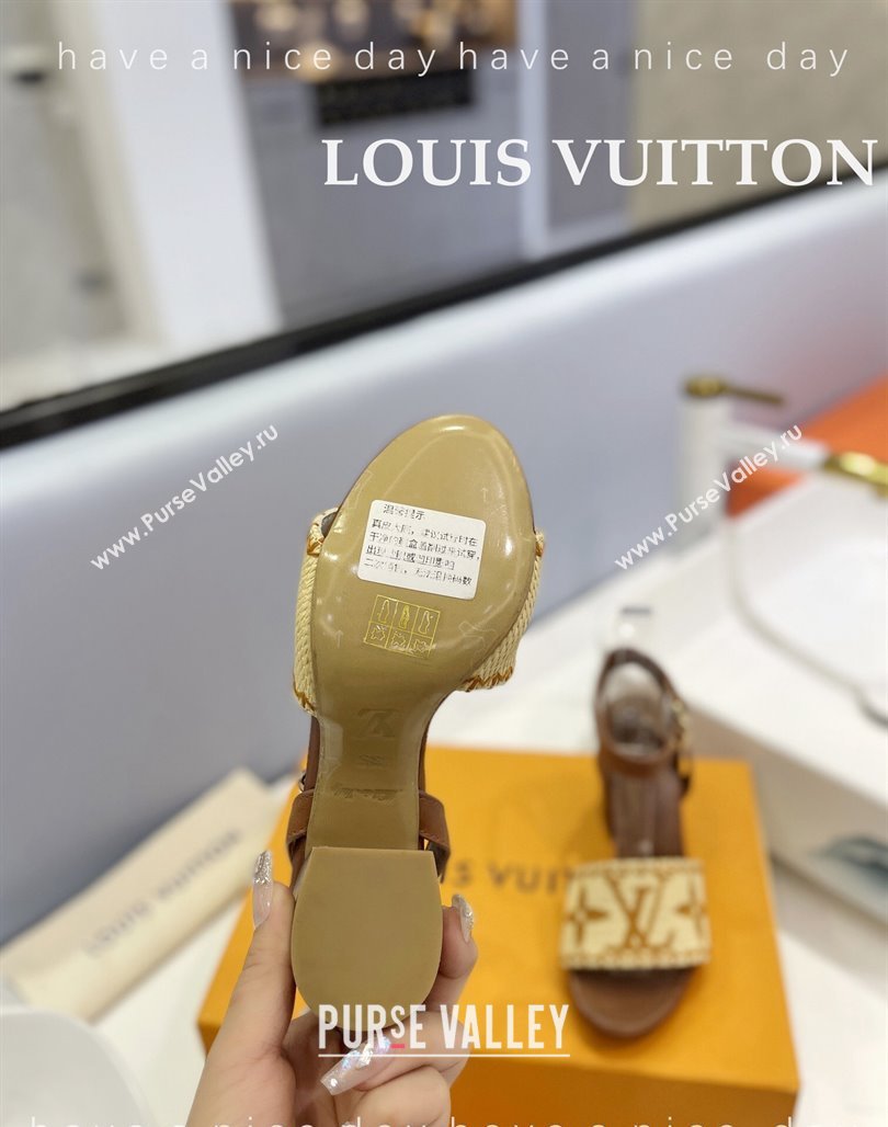 Louis Vuitton Heel Sandals 7.5cm in Monogram Raffia Straw Brown 2024 0320 (MD-240320096)