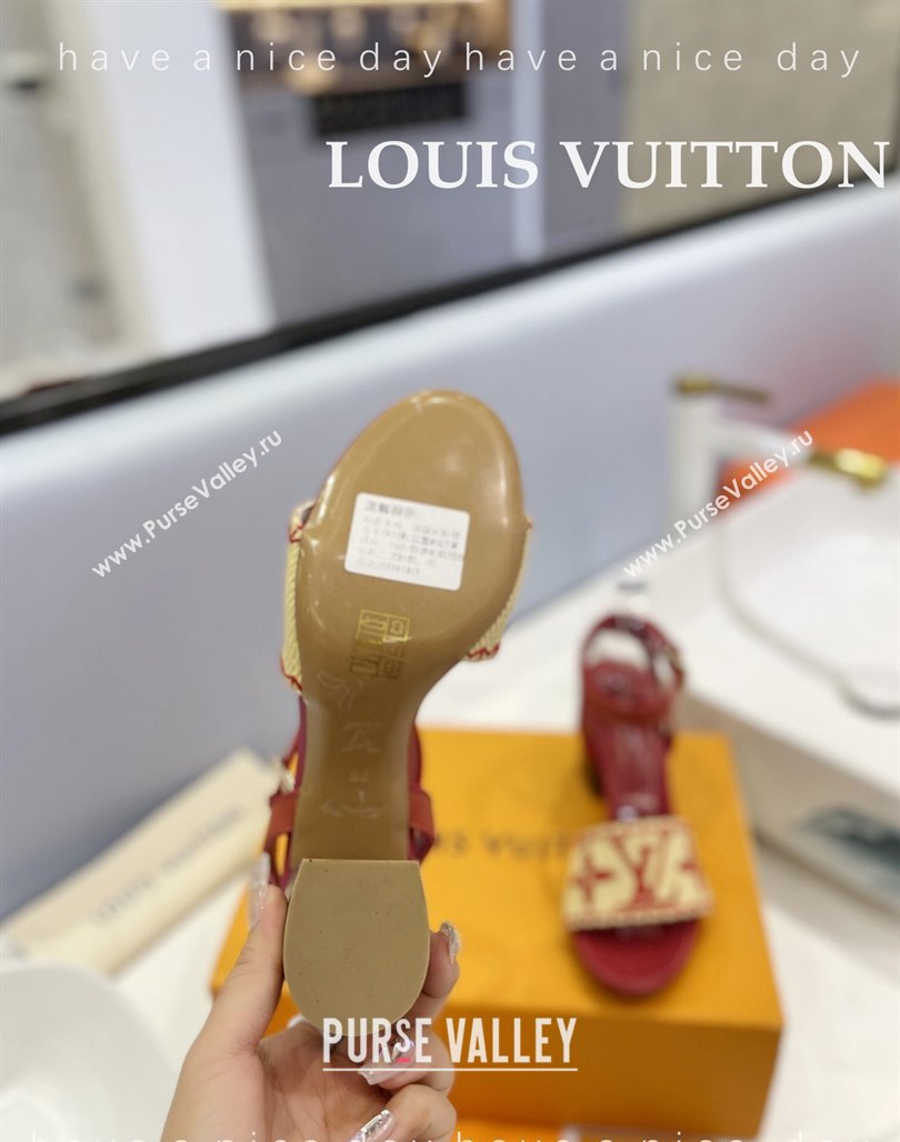 Louis Vuitton Heel Sandals 7.5cm in Monogram Raffia Straw Red 2024 0320 (MD-240320097)