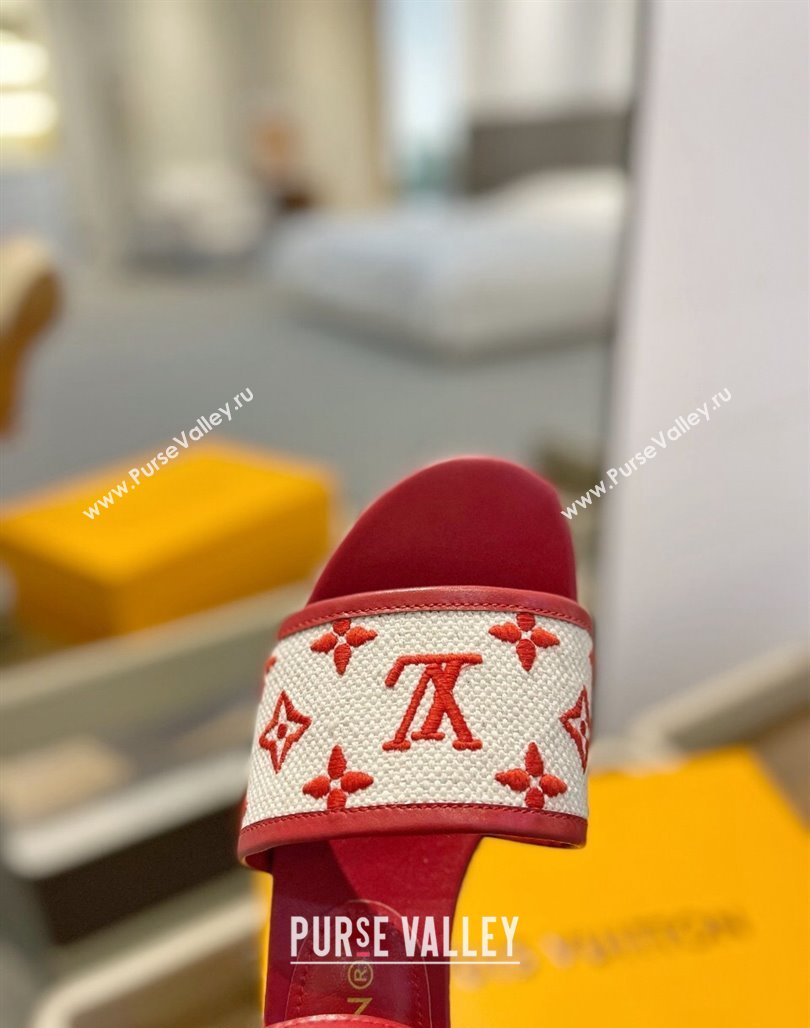 Louis Vuitton Starboard Wedge Sandals 10cm in Monogram-embroidered Cotton Red 2024 (MD-240320098)