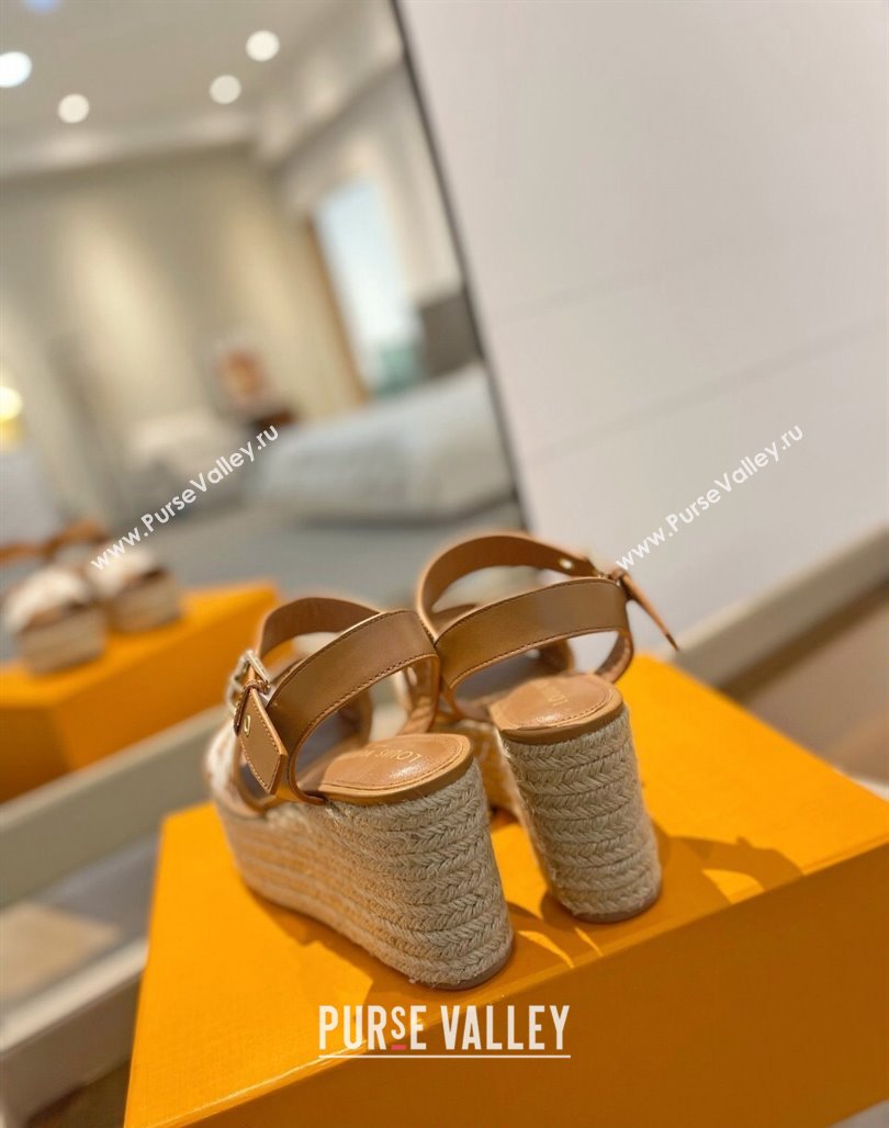 Louis Vuitton Starboard Wedge Sandals 10cm in Monogram-embroidered Cotton Brown 2024 (MD-240320099)