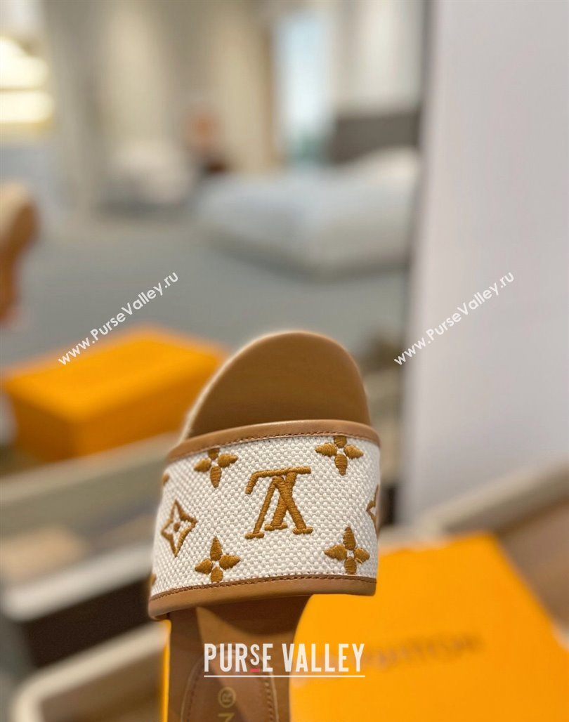 Louis Vuitton Starboard Wedge Sandals 10cm in Monogram-embroidered Cotton Brown 2024 (MD-240320099)