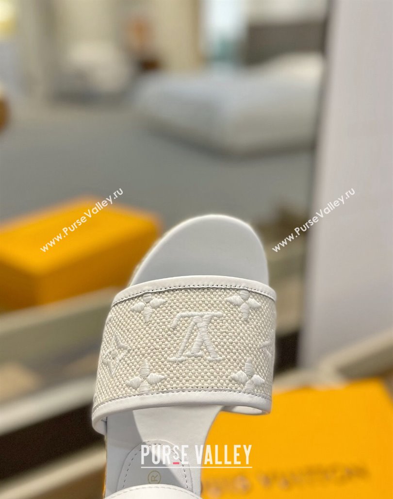 Louis Vuitton Starboard Wedge Sandals 10cm in Monogram-embroidered Cotton White 2024 (MD-240320100)