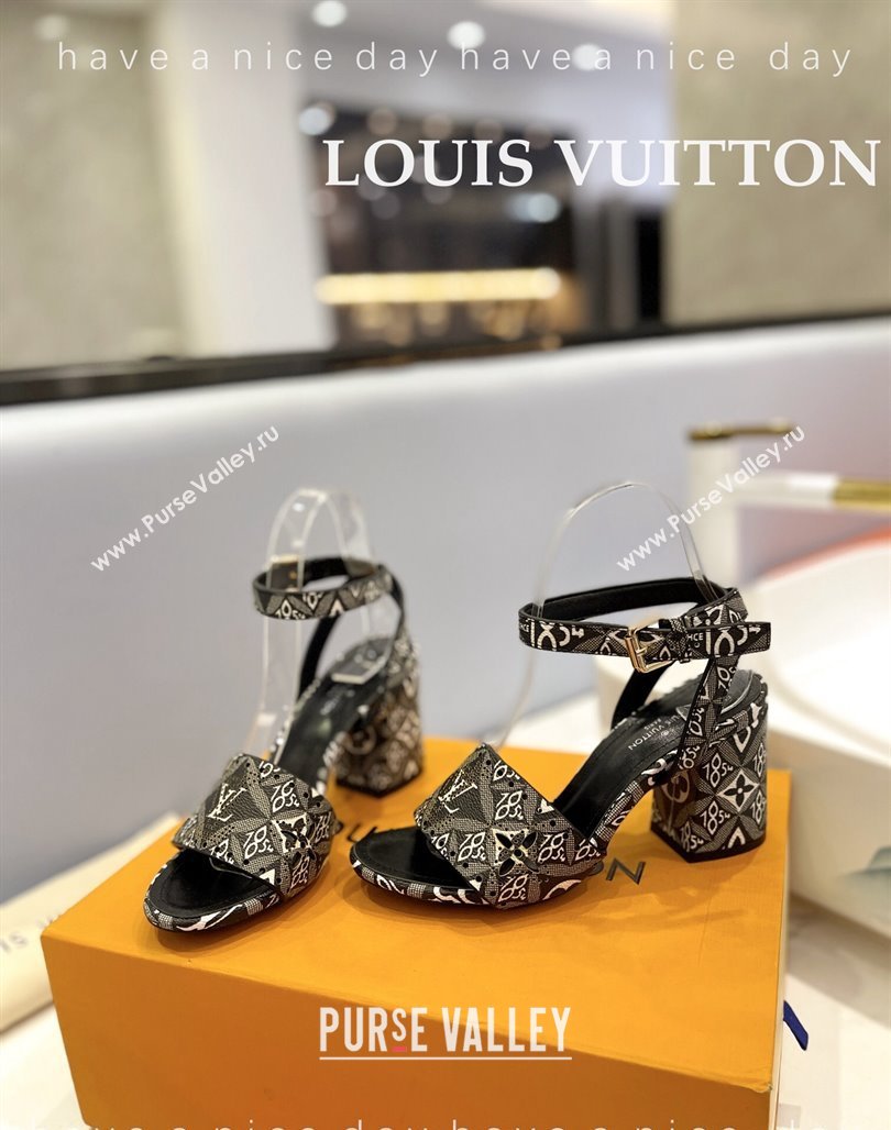 Louis Vuitton Since 1854 Monogram Bloom Sandals 7.5cm Black 2024 032001 (MD-240320081)