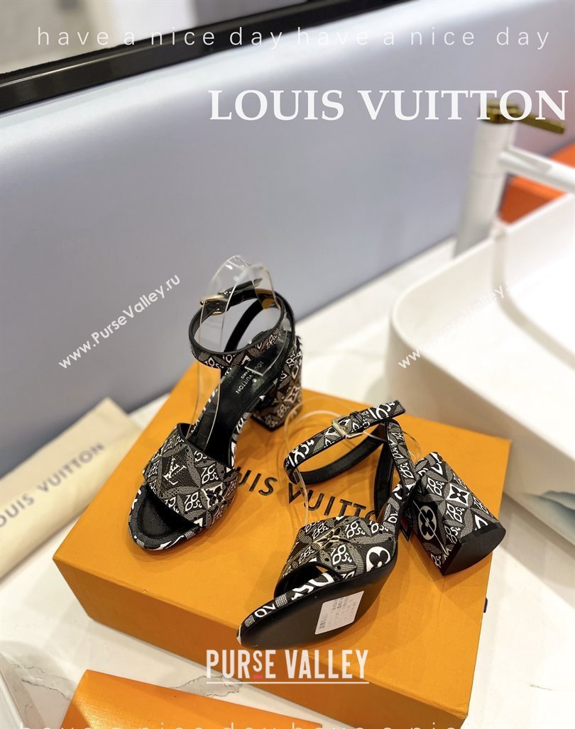 Louis Vuitton Since 1854 Monogram Bloom Sandals 7.5cm Black 2024 032001 (MD-240320081)