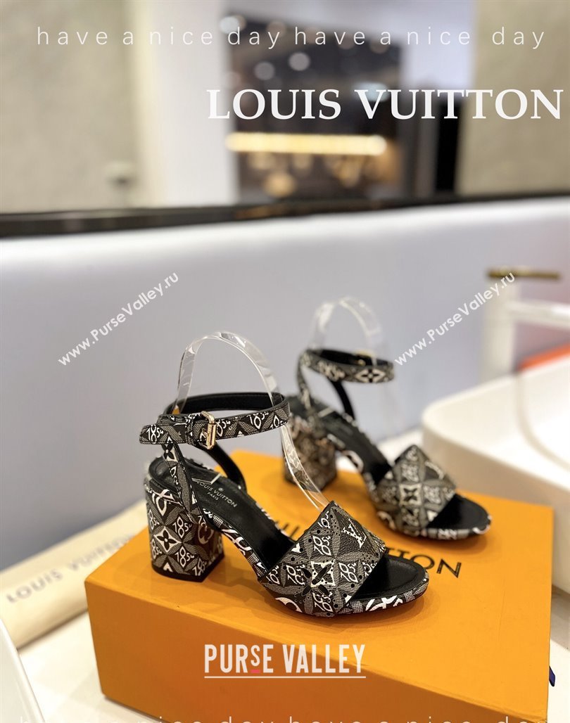 Louis Vuitton Since 1854 Monogram Bloom Sandals 7.5cm Black 2024 032001 (MD-240320081)