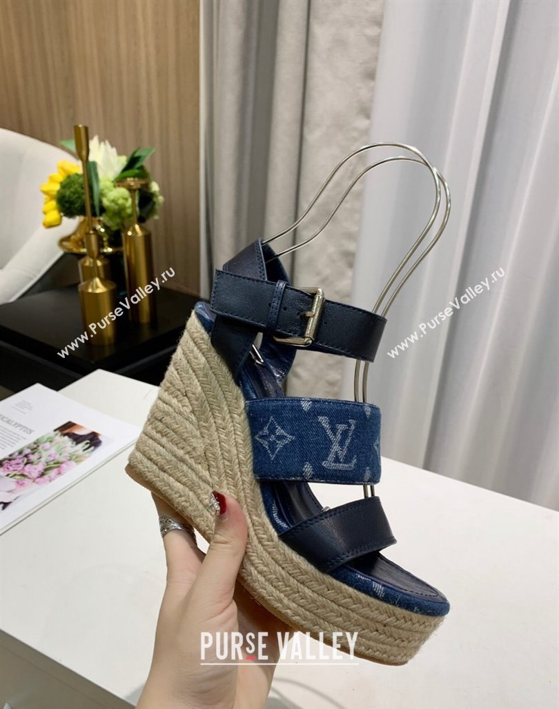 Louis Vuitton Starboard Wedge Sandals 10cm in Denim and Leather Blue 2024 0320 (MD-240320107)