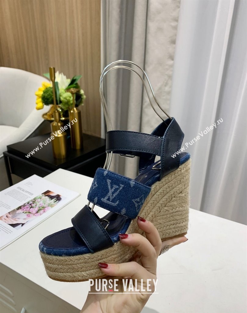 Louis Vuitton Starboard Wedge Sandals 10cm in Denim and Leather Blue 2024 0320 (MD-240320107)