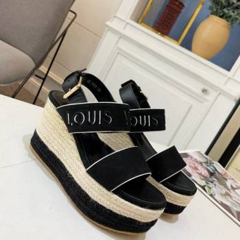 Louis Vuitton Starboard Wedge Sandals 10cm in Canvas Black 2024 032004 (MD-240320114)