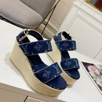 Louis Vuitton Starboard Wedge Sandals 10cm in Denim Blue 2024 032005 (MD-240320118)