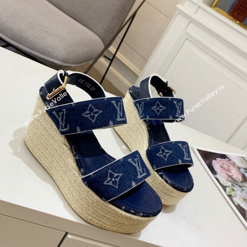 Louis Vuitton Starboard Wedge Sandals 10cm in Denim Blue 2024 032005 (MD-240320118)