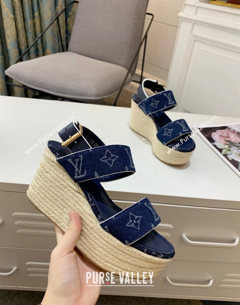 Louis Vuitton Starboard Wedge Sandals 10cm in Denim Blue 2024 032005 (MD-240320118)