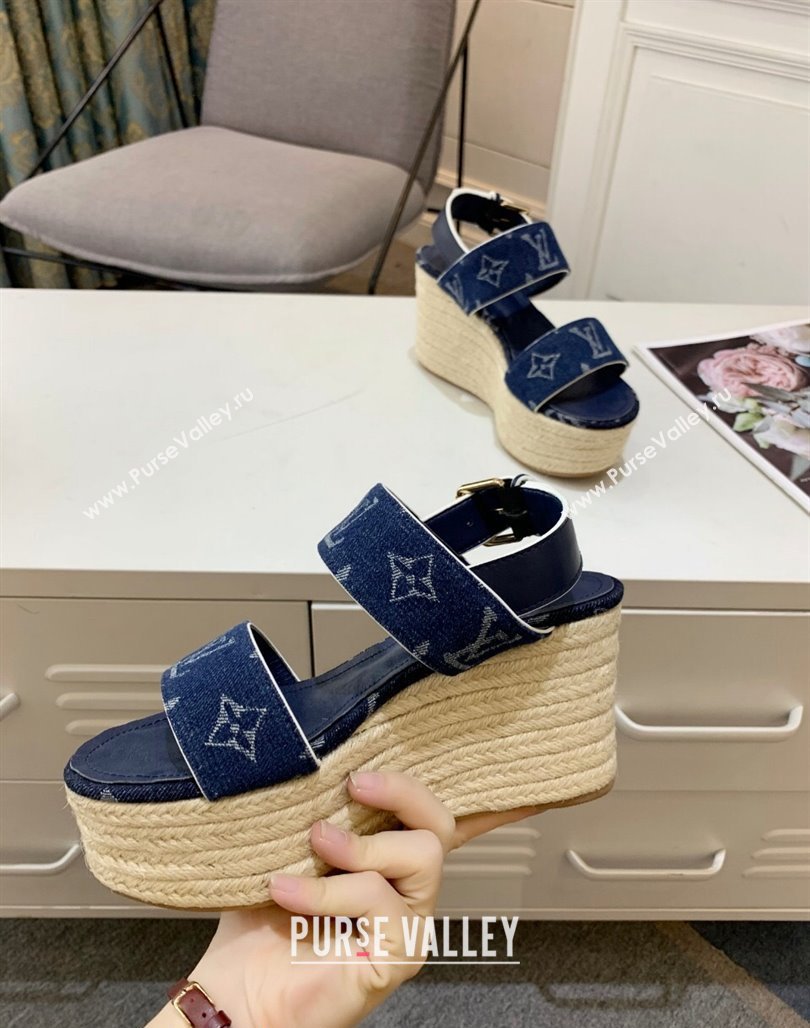 Louis Vuitton Starboard Wedge Sandals 10cm in Denim Blue 2024 032005 (MD-240320118)