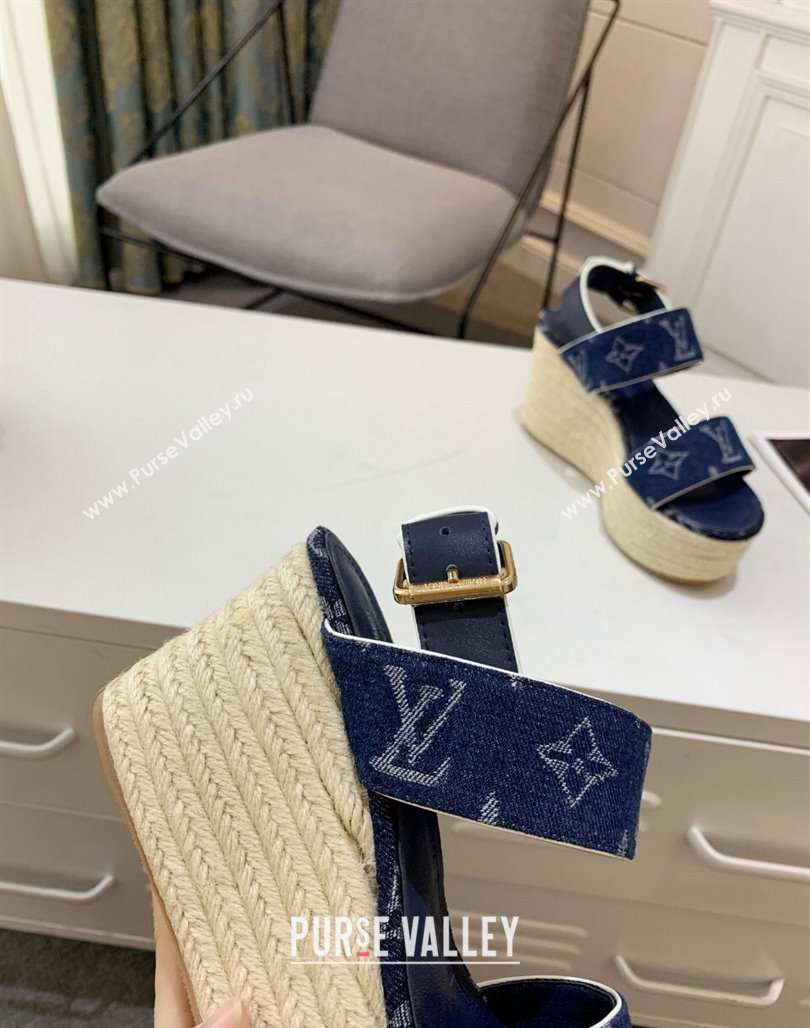 Louis Vuitton Starboard Wedge Sandals 10cm in Denim Blue 2024 032005 (MD-240320118)