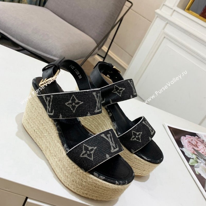 Louis Vuitton Starboard Wedge Sandals 10cm in Denim Black 2024 032005 (MD-240320119)