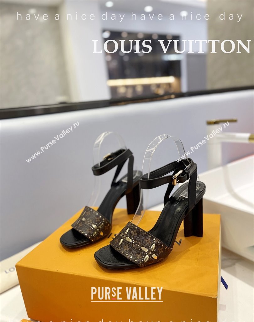 Louis Vuitton Monogram Bloom Sandals 8cm in Cutout Monogram Canvas Black 2024 032001 (MD-240320084)