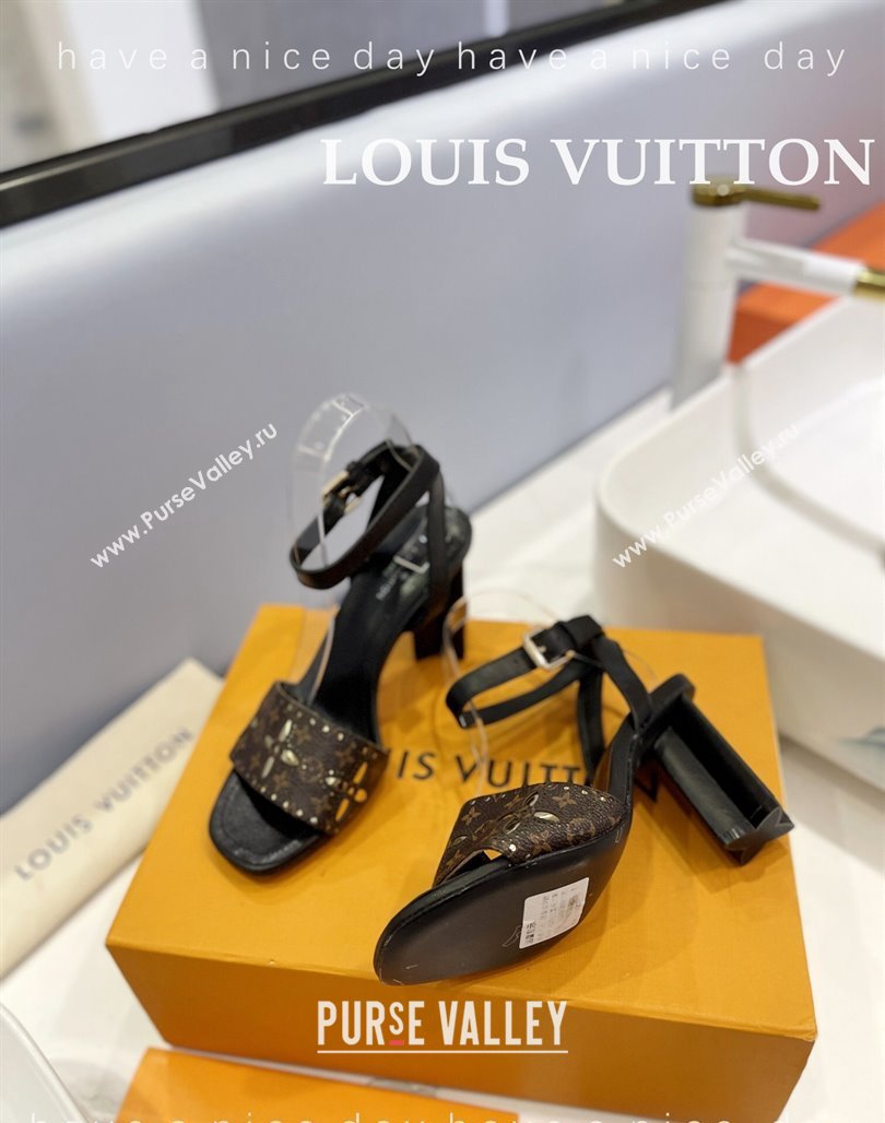 Louis Vuitton Monogram Bloom Sandals 8cm in Cutout Monogram Canvas Black 2024 032001 (MD-240320084)