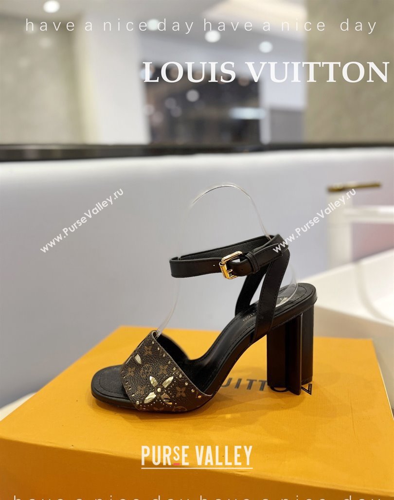 Louis Vuitton Monogram Bloom Sandals 8cm in Cutout Monogram Canvas Black 2024 032001 (MD-240320084)