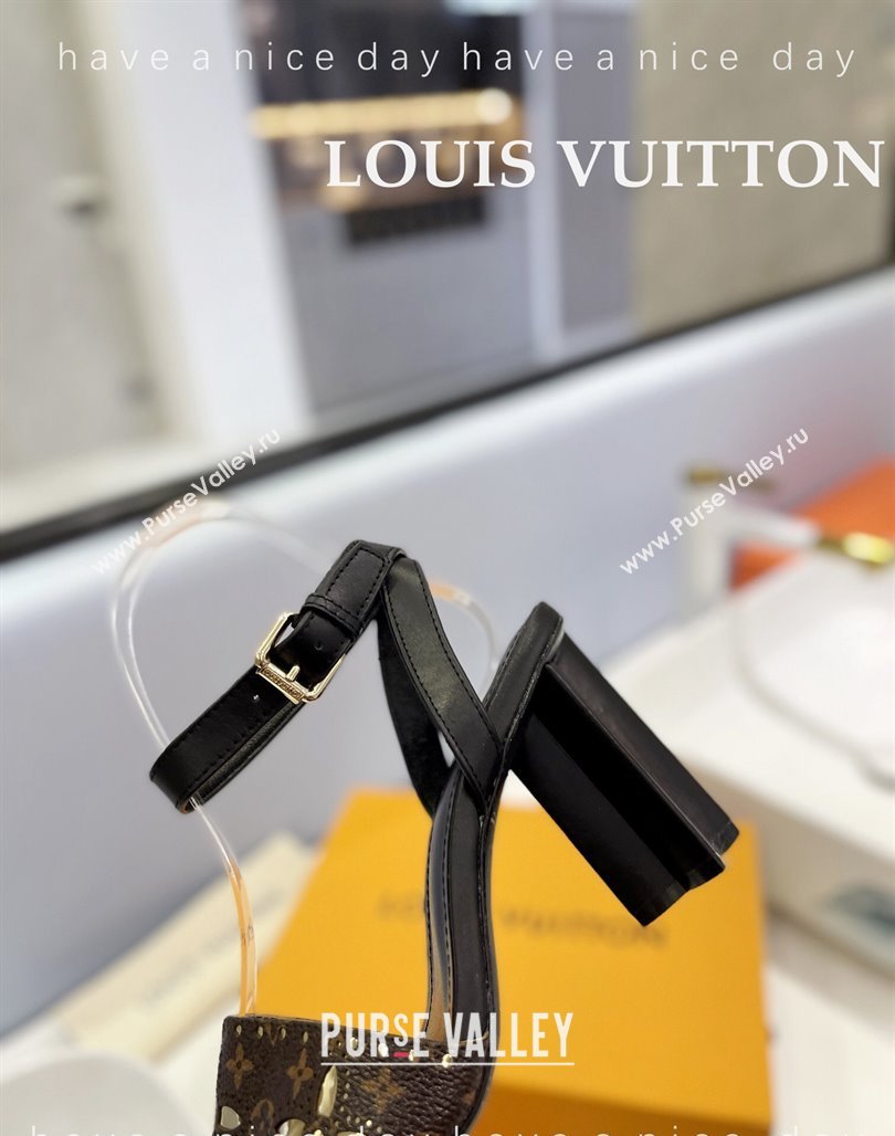 Louis Vuitton Monogram Bloom Sandals 8cm in Cutout Monogram Canvas Black 2024 032001 (MD-240320084)