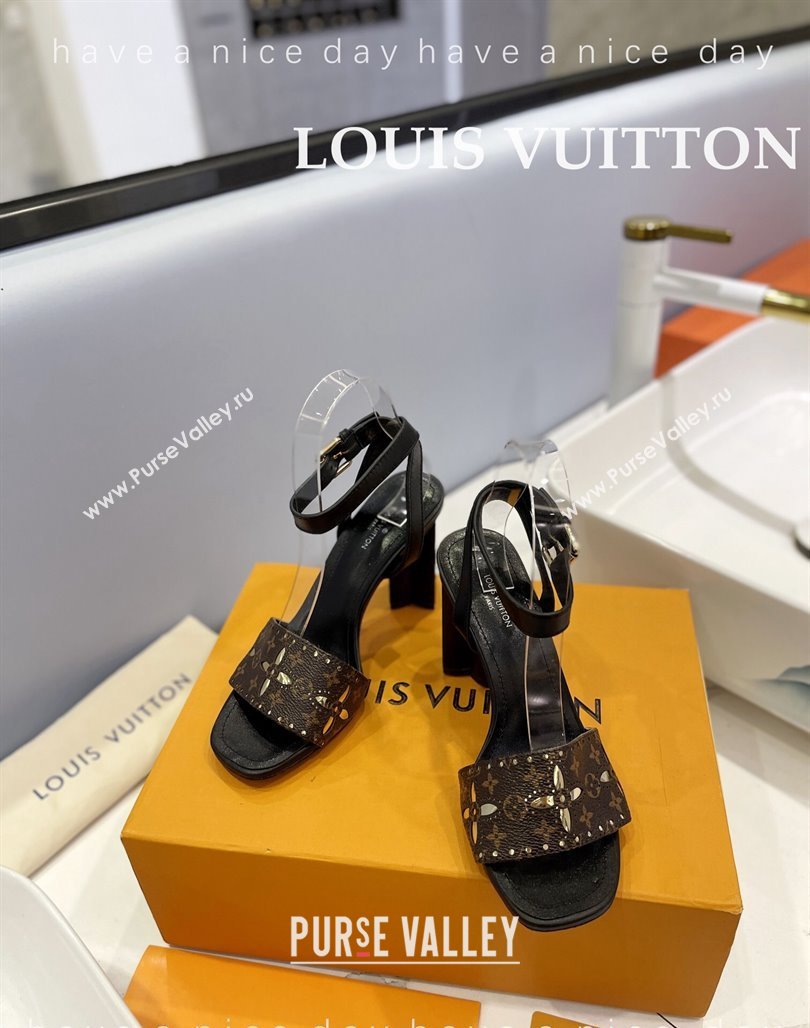 Louis Vuitton Monogram Bloom Sandals 8cm in Cutout Monogram Canvas Black 2024 032001 (MD-240320084)