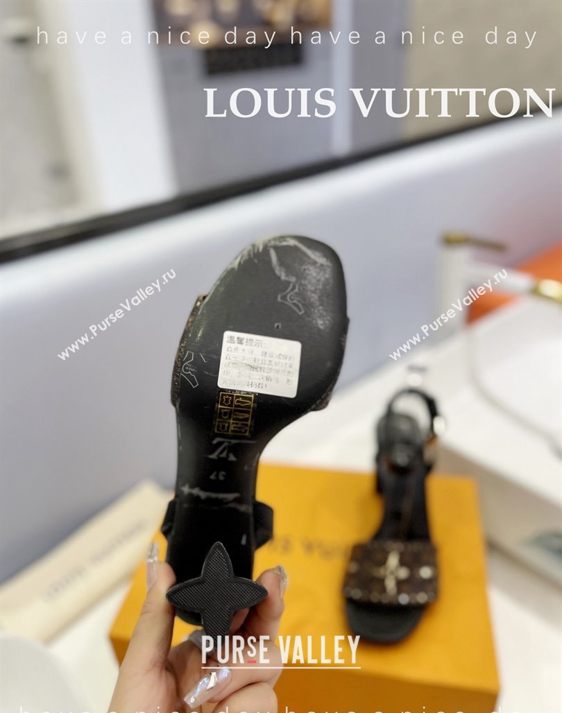 Louis Vuitton Monogram Bloom Sandals 8cm in Cutout Monogram Canvas Black 2024 032001 (MD-240320084)