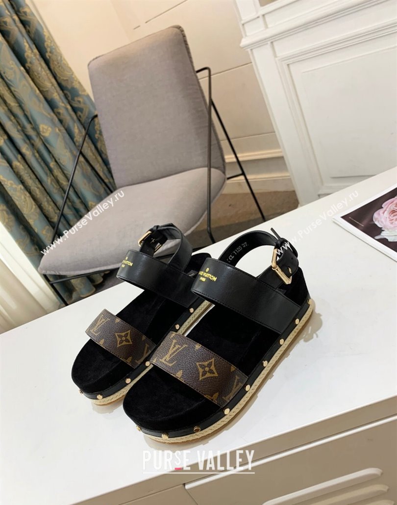 Louis Vuitton Flat Sandals in Leather and Canvas Black 2024 0321 (MD-240321009)