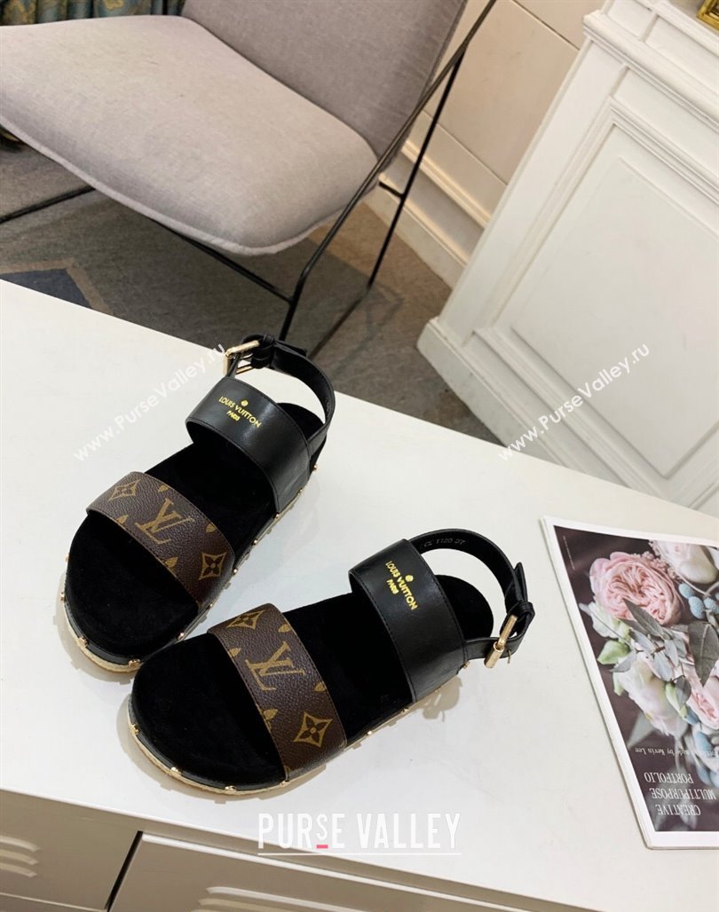 Louis Vuitton Flat Sandals in Leather and Canvas Black 2024 0321 (MD-240321009)