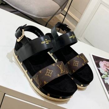 Louis Vuitton Flat Sandals in Leather and Canvas Black 2024 0321 (MD-240321009)