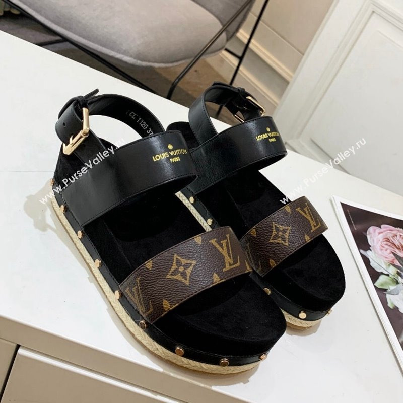 Louis Vuitton Flat Sandals in Leather and Canvas Black 2024 0321 (MD-240321009)