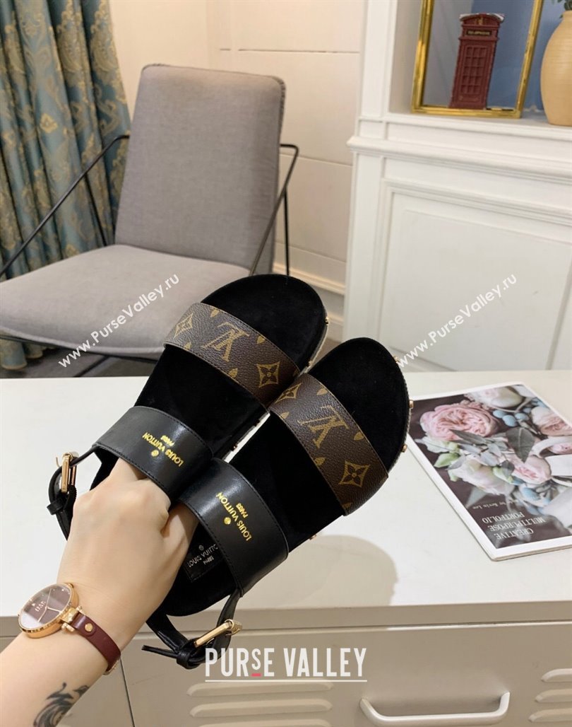 Louis Vuitton Flat Sandals in Leather and Canvas Black 2024 0321 (MD-240321009)