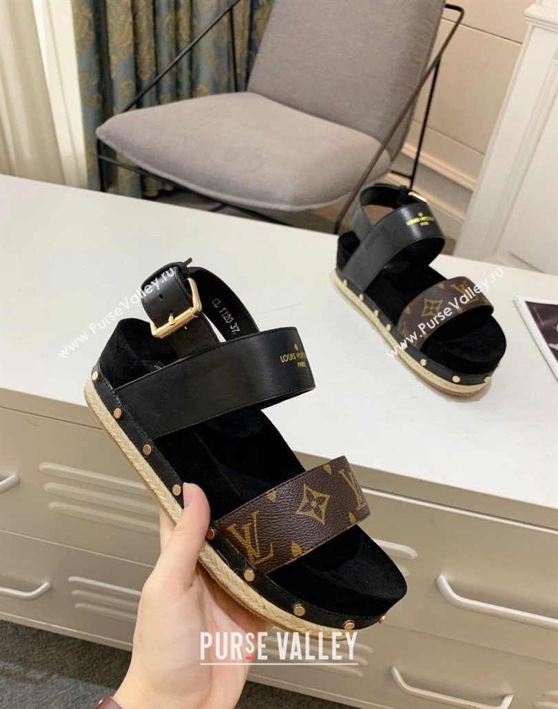 Louis Vuitton Flat Sandals in Leather and Canvas Black 2024 0321 (MD-240321009)