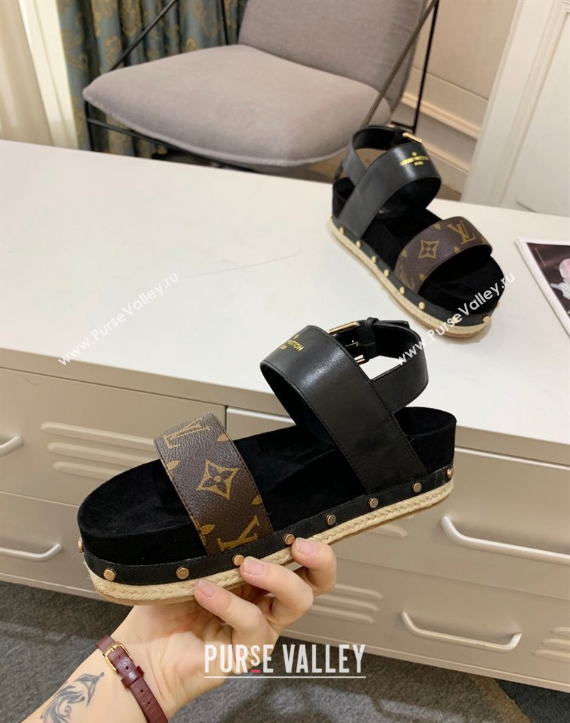 Louis Vuitton Flat Sandals in Leather and Canvas Black 2024 0321 (MD-240321009)