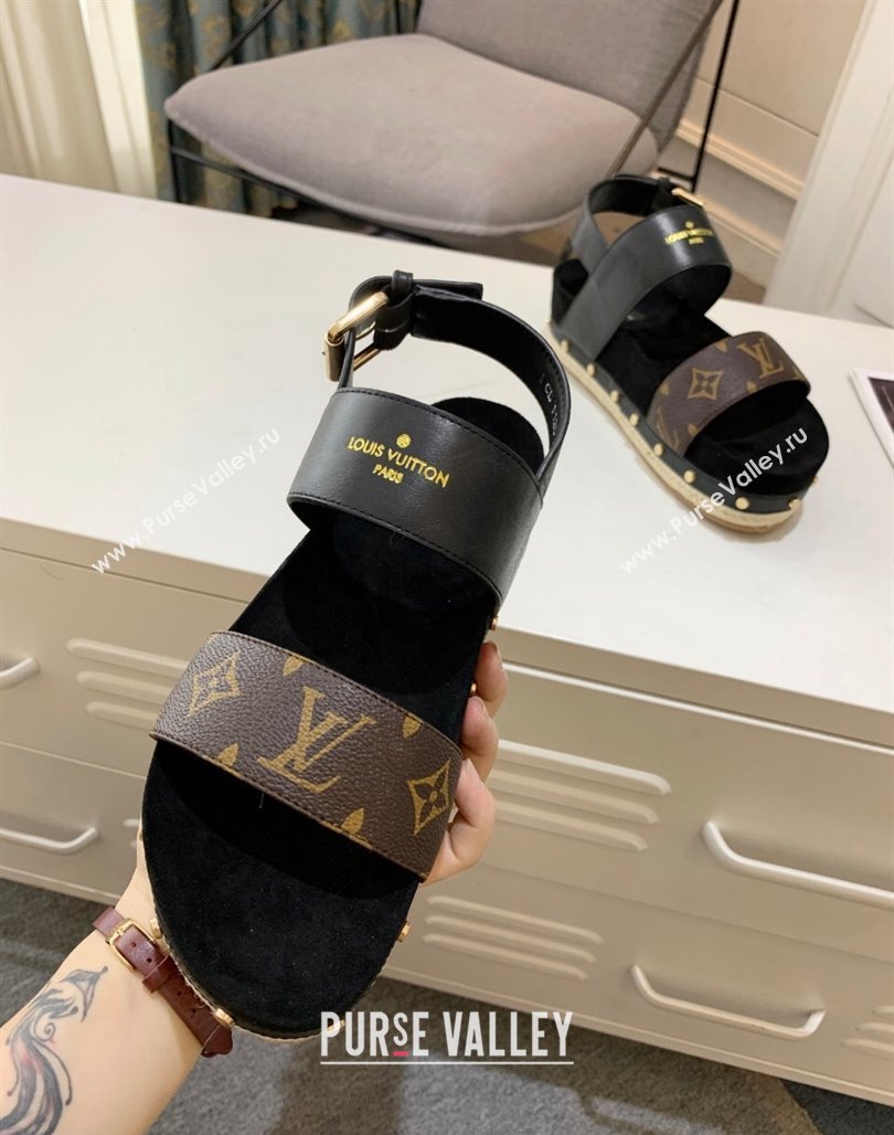 Louis Vuitton Flat Sandals in Leather and Canvas Black 2024 0321 (MD-240321009)