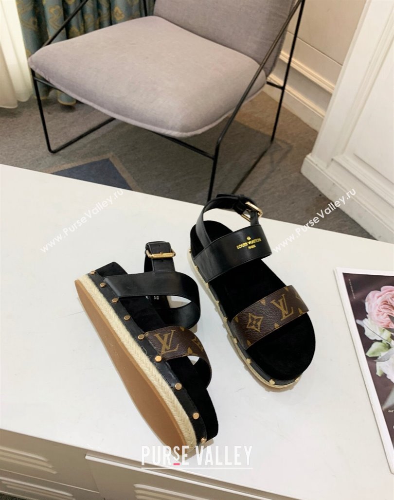 Louis Vuitton Flat Sandals in Leather and Canvas Black 2024 0321 (MD-240321009)