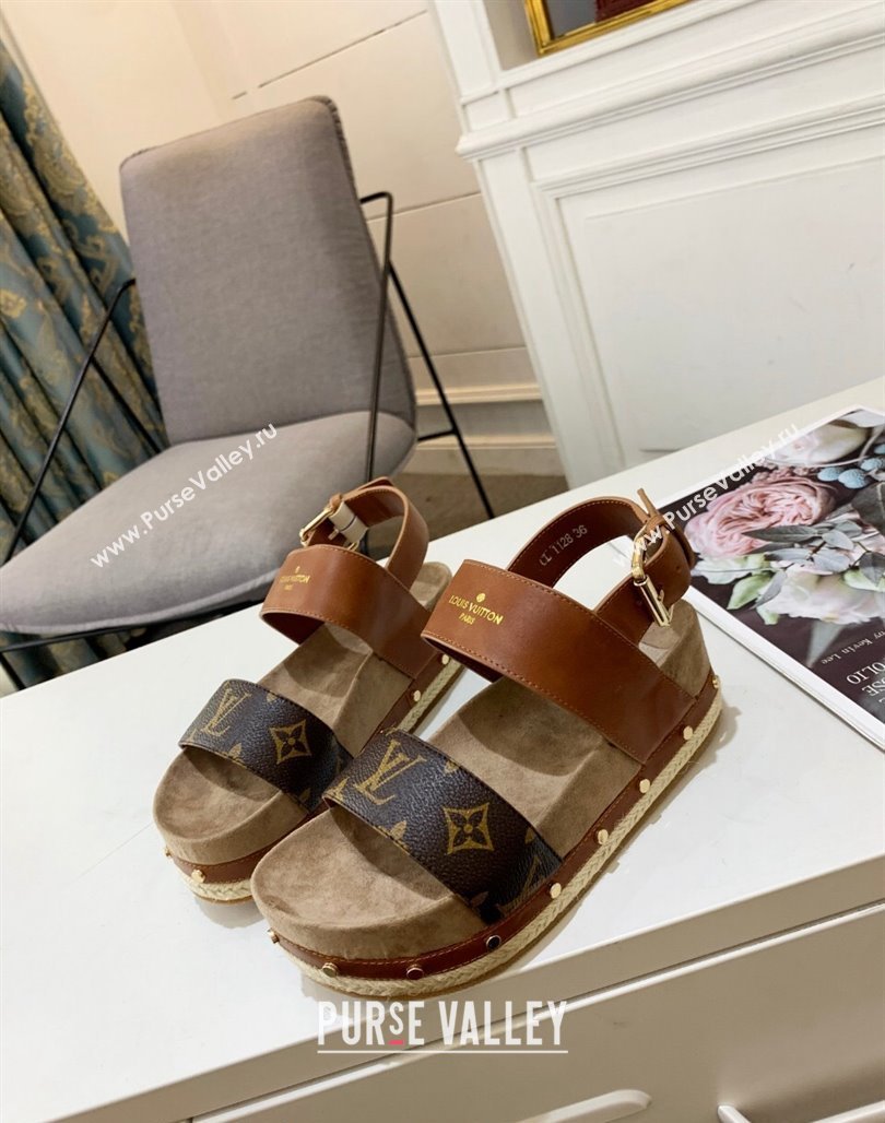 Louis Vuitton Flat Sandals in Leather and Canvas Brown 2024 0321 (MD-240321010)