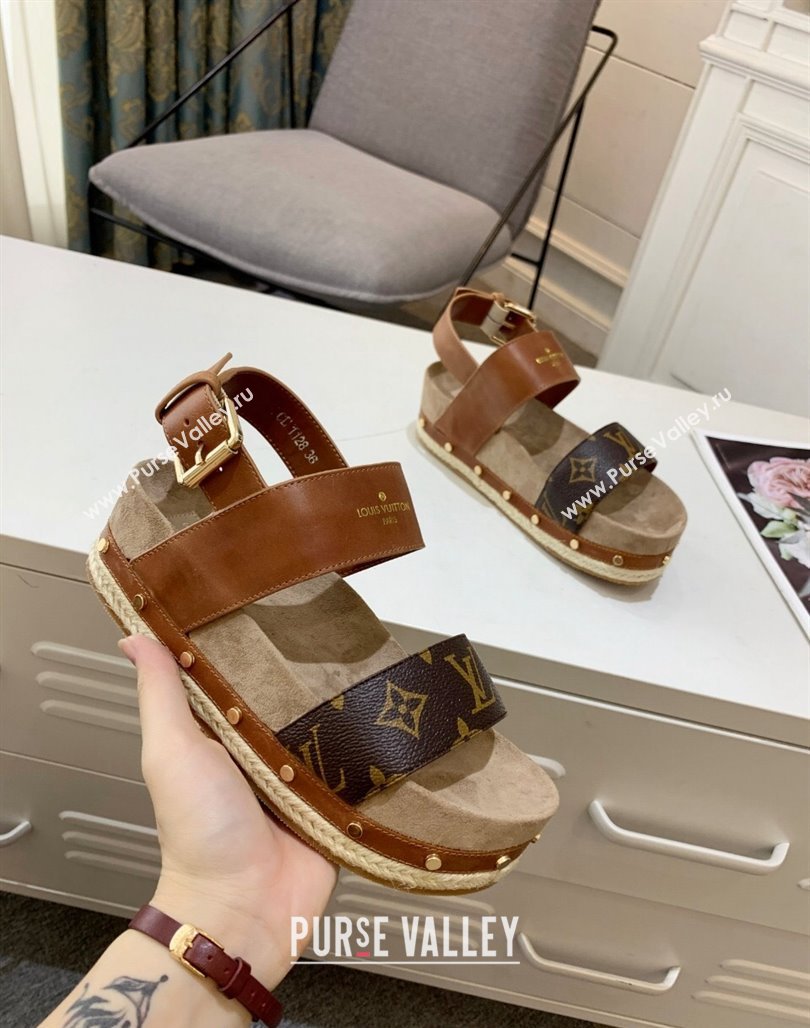 Louis Vuitton Flat Sandals in Leather and Canvas Brown 2024 0321 (MD-240321010)