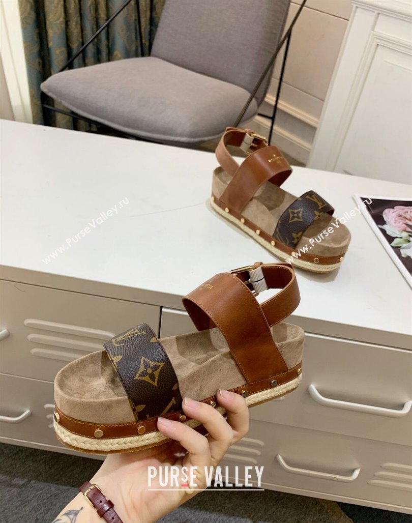 Louis Vuitton Flat Sandals in Leather and Canvas Brown 2024 0321 (MD-240321010)